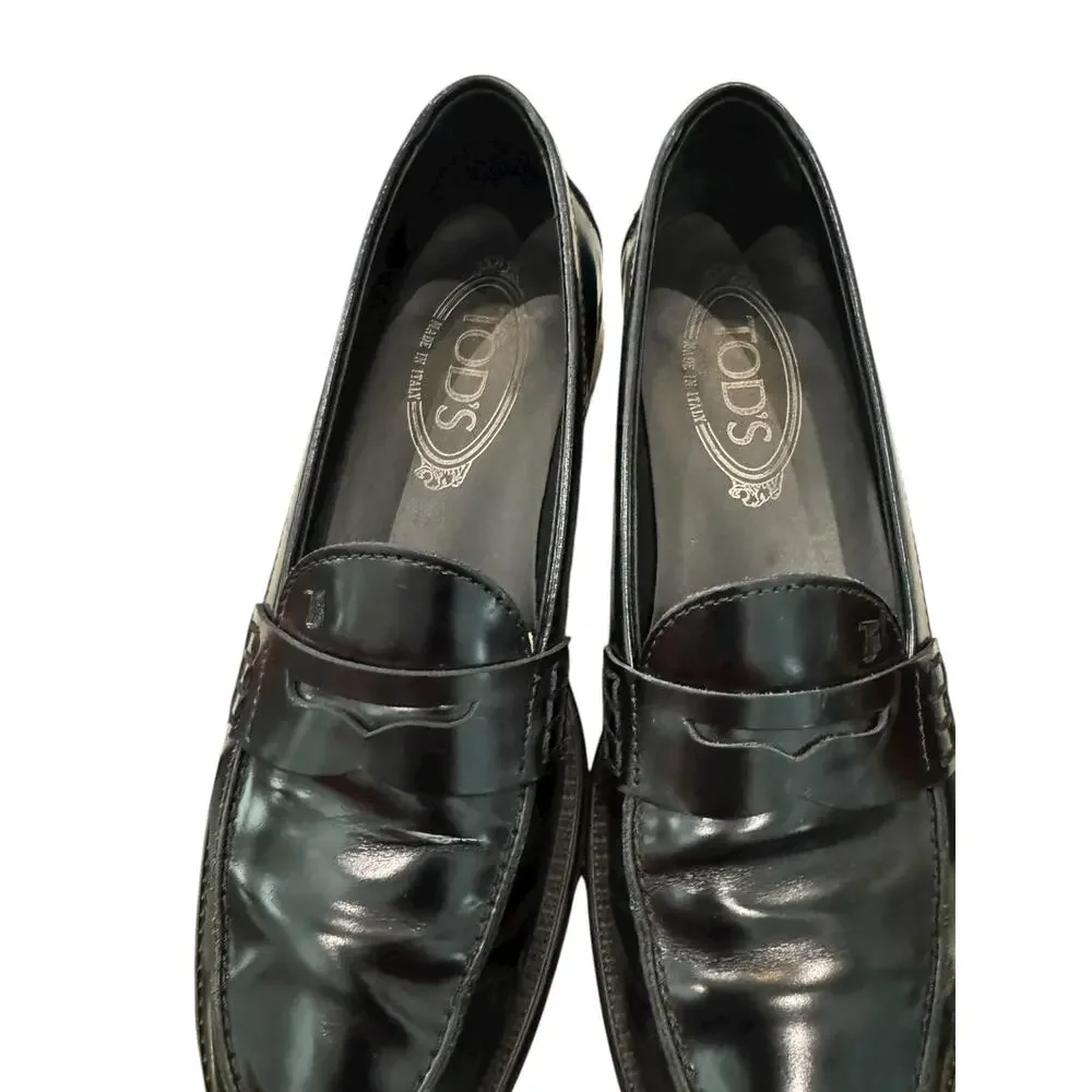 TOD’S Black Patent Leather Penny Loafer Block Heel Pumps EU 36 US 6